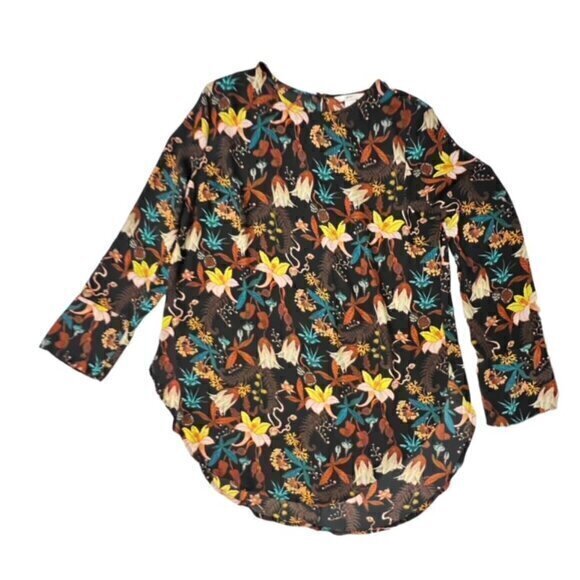H&M Tops - H & M Tunic Blouse Botanical Garden Floral Print Long Sleeve Size 14 Cottagecore